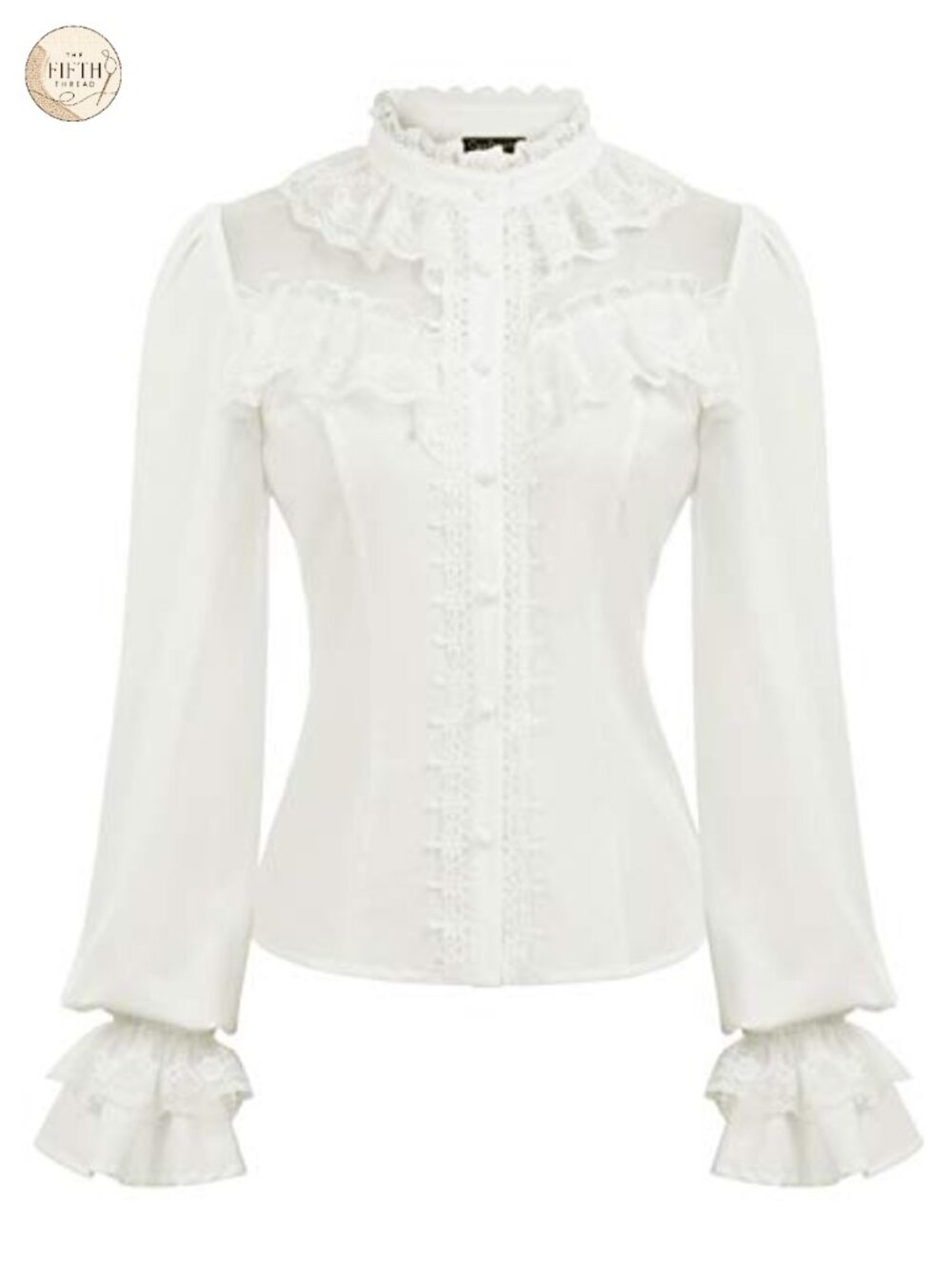 Women Victorian Blouse Vintage Lace Puff Sleeve Renaissance Button Down Top